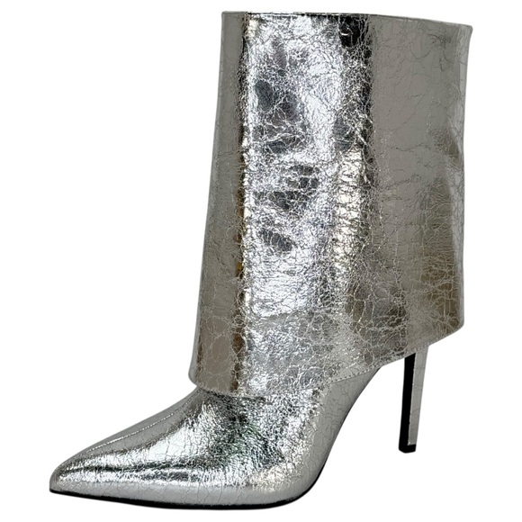 INC Sabeel Silver Patent Leather Cuff Heeled Womens Boots Size 6.5M - Picture 2 of 13